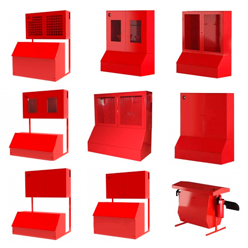 Пожарный стенд закрытый c сеткой с ящиком для песка 0,3 куб 1300x1500x500